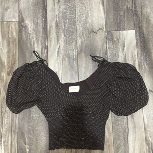 Auguste Polka Dot Puff Sleeve Black White Top Sz 4